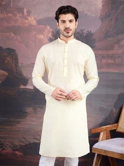 Sanwara - Men Stylish & Designer Cream Embroidered Kurta