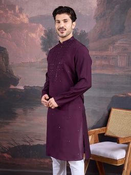 Sanwara - Men Stylish & Designer Purple Embroidered Kurta