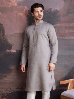 Sanwara - Men Stylish & Designer Grey Embroidered Kurta