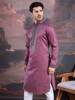 Sanwara - Men Designer Art Silk Purple Kurta with Sequins Accent