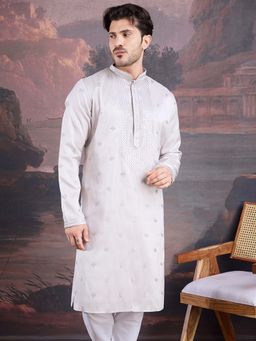 Sanwara - Men Designer Grey Embroidered Kurta