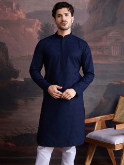 Sanwara - Men Navy Blue Cotton Chikankari Stylish Kurta