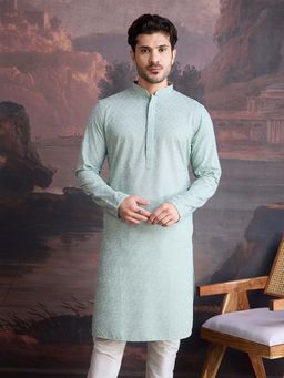 Sanwara - Men Mint Green Cotton Chikankari Stylish Kurta