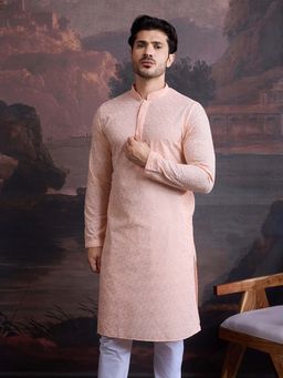 Sanwara - Men Peach Cotton Chikankari Stylish Kurta