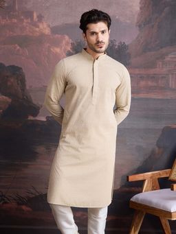 Sanwara - Men Beige Cotton Chikankari Stylish Kurta