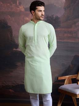 Sanwara - Men Green Cotton Chikankari Stylish Kurta