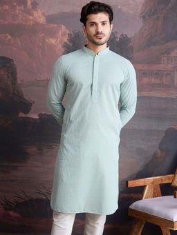 Sanwara - Men Light Green Cotton Chikankari Stylish Kurta