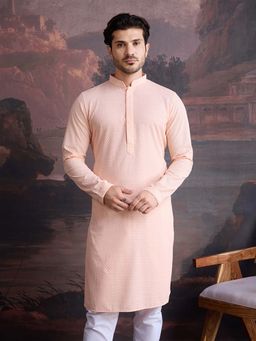 Sanwara - Men Peach Cotton Chikankari Stylish Kurta