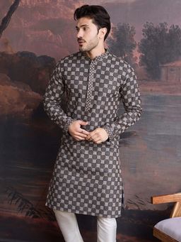 Sanwara - Men Black Cotton Chikankari Stylish Kurta