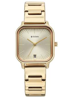 Titan - Neo 12 Quartz Square Shaped Gold Dial Watch (2786Wm01) (M)
