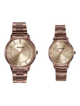 Sonata - Soulmates III Pair With Quartz Gold Dial Watch (7718487092QM02) (M)