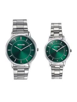 Sonata - Soulmates III Pair With Quartz Olive Dial Watch (7718487092SM02) (M)