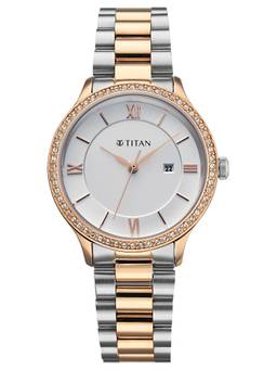 Titan - Purple Prestige Quartz Date Round White Dial Watch (95247KM03) (M)