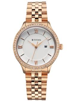 Titan - Purple Prestige Quartz Date Round white Dial Watch (95247WM01) (M)