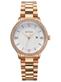 Titan - Purple Prestige Quartz Date Round White Dial Watch (95247WM02) (M)