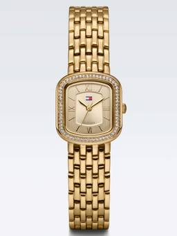 Tommy Hilfiger - Abby Qtz Basic Slim Analog Rectangle Gold Dial Watch (TH1782923W) (M)