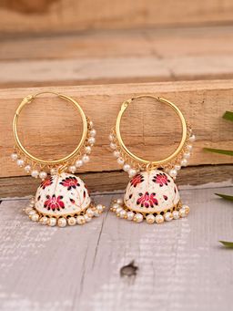 VIRAASI - White Handcrafted Meenakari Hoop Jhumka Earrings for Women and Girls