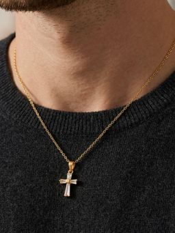 AQUASTREET - 18K Gold Plated Anti-Tarnish Waterproof Small Cross Zircon Pendant Necklace