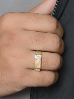 Ornate Jewels - 925 Silver Yellow Gold CZ Stone Solitaire Adjustable Wedding Ring