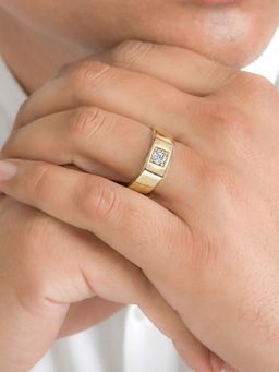 Ornate Jewels - 925 Silver Yellow Gold CZ Stone Solitaire Adjustable Wedding Ring