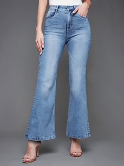 Miss Chase - Women's Light Blue Wide-Leg High Rise Clean Look Shaping Denim Jeans