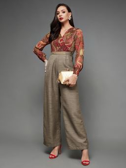 Miss Chase - Women's Multicolored V-Neck Bishop Sleeve Straight Leg Wrap Party Jumpsuit