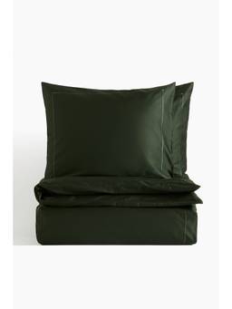 H&M - Green Cotton Sateen Double/King Duvet Cover Set
