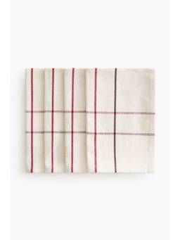H&M - White 4-Pack Patterned Linen-Blend Napkins