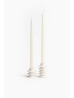 H&M - White 2-Piece Stoneware Candlestick Set