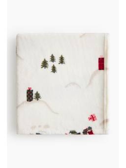 H&M - White Patterned Fleece Blanket