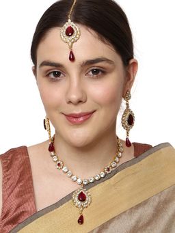 Anika's Creations - Anika's Creation Designer Kundan Studded Necklace Set With Maang Tikka