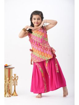 Peekaaboo Kids - Pink Girls Banjara Color Block Top And Palazzo