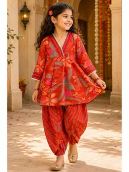 Peekaaboo Kids - Red Girls Sakhi Tunic With Dhoti