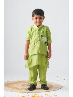 Peekaaboo Kids - Garden Of Promise Boys Silk Hand Painted Kurta And Pant With Jacket