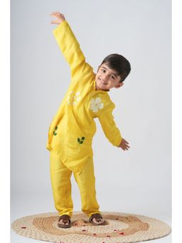 Peekaaboo Kids - Sunlit Blossoms Boys Silk Hand Painted Kurta With Pant