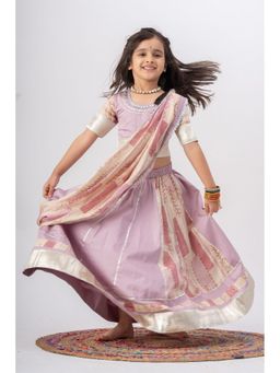 Peekaaboo Kids - Lavender Ghoomar Pure Cotton Lehenga With Choli And Dupatta