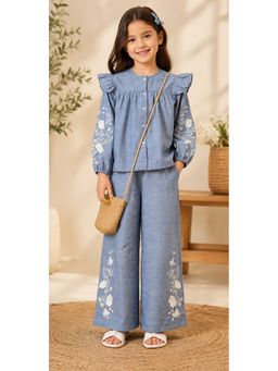 Miyo - Blue Girls Embroidered Full Sleeve Co-Ord Set