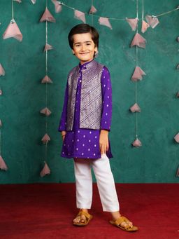 JILMIL - Boys Purple Kurta With Pant And Jacket