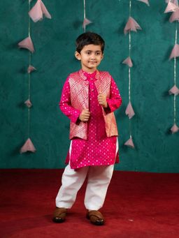 JILMIL - Boys Pink Kurta With Pant And Jacket
