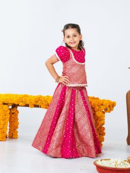 JILMIL - Girls Pink Top With Zari Lehenga With Blouse