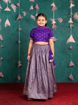 JILMIL - Girls Purple Ready-To-Wear Lehenga With Blouse And Dupatta