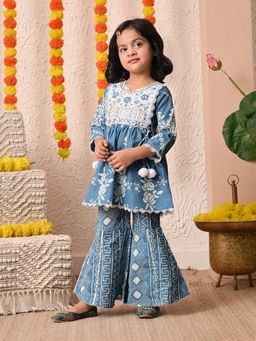 Blabber - Blue Ethnic Wear Kurta And Sharara