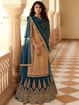 Stylee LIFESTYLE - Beige Chinon Chiffon Embroidered Dress Material (Set of 3)