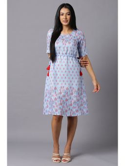 Aurelia - Blue Floral Print Ethnic Short Dress
