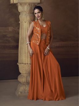 Autumnlane - Orange Amulya Marigold Work Bustier with Jacket and Palazzo
