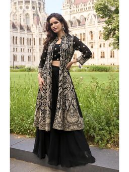 Autumnlane - Black Amulya Onyx Full Work Bustier with Jacket and Palazzo