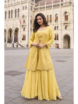 Autumnlane - Yellow Amulya Sunrise Full Work Bustier with Jacket and Palazzo