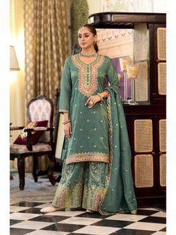 Autumnlane - Green Garja Fern Full Work Kurta with Palazzo and Dupatta