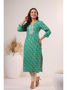 Autumnlane - Teal Varisha Verdigris Printed Work Kurta