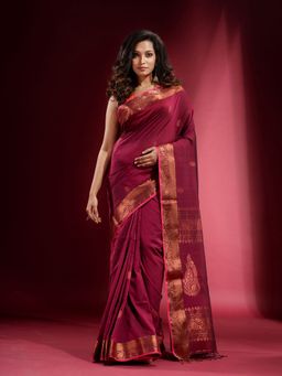 CHARUKRITI - Magenta Pure with Zari Design and Motif Saree with Unstitched Blouse
